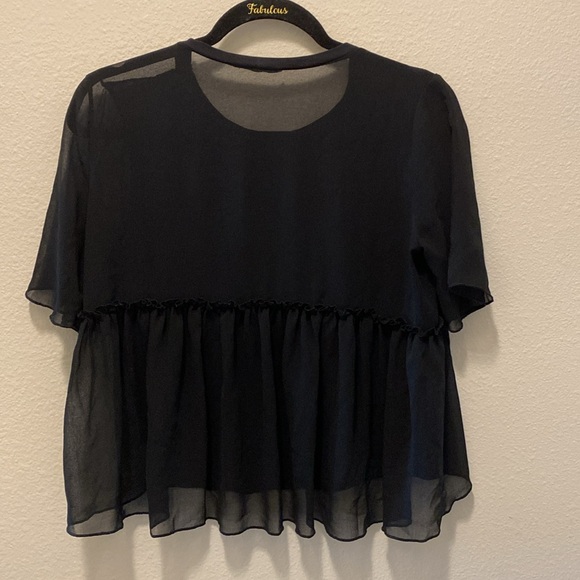 Zara black cropped top with sheer puffed short puffed sleeves and sheer … - Picture 4 of 5